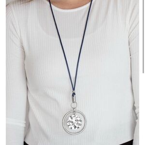 Ornate Silver and Blue Pendant Necklace